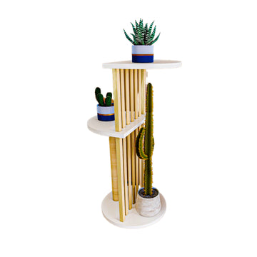 Bohemian Tiered Plant Stand | 75cm Height, Playful Shelf Design, MDF & Beech Wood Slats