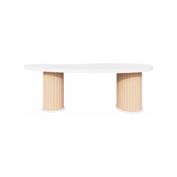 Damla Coffee Table | Modern Bohemian Design, 118x65x43cm White MDF & Beech Wood Legs