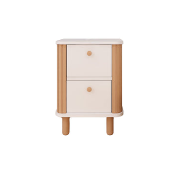 French Bohemian Nightstand | MDF & Beech Wood, 2-Drawer Modern Side Table | 42x46x62 cm