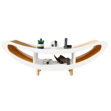 Scandinavian Modern TV Stand with Solid Beech Slats, MDF Body in White or Sapphire Oak – 160x40x56 cm, Stylish & Functional Media Console