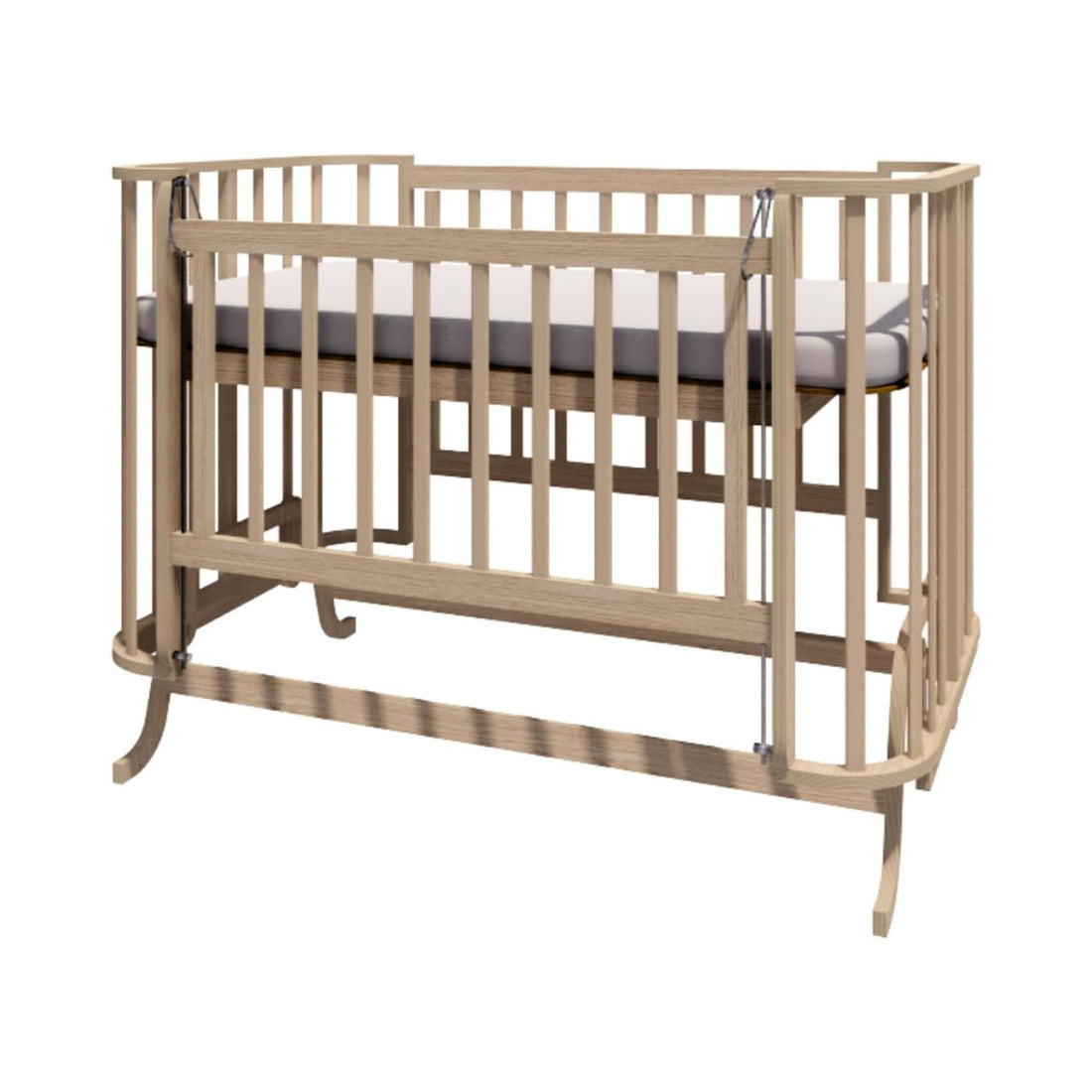 Mabela Knitted Wooden Baby Bassinet with Canopy, Natural Beech Cradle with Rocking & Locking Function, Includes 100% Cotton Bedding Set, 60x120 cm Mattress, Pillow, Bumper, Mosquito Net