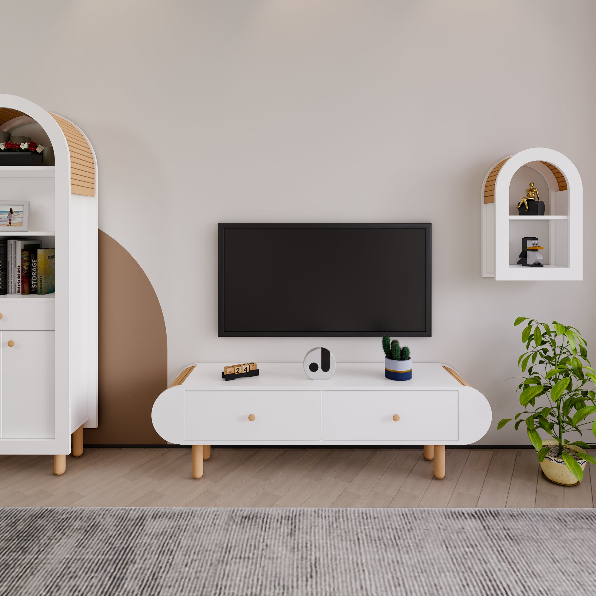 Italian Modern Boho TV Stand | 146x44cm Premium MDF & Beech Wood Media Console