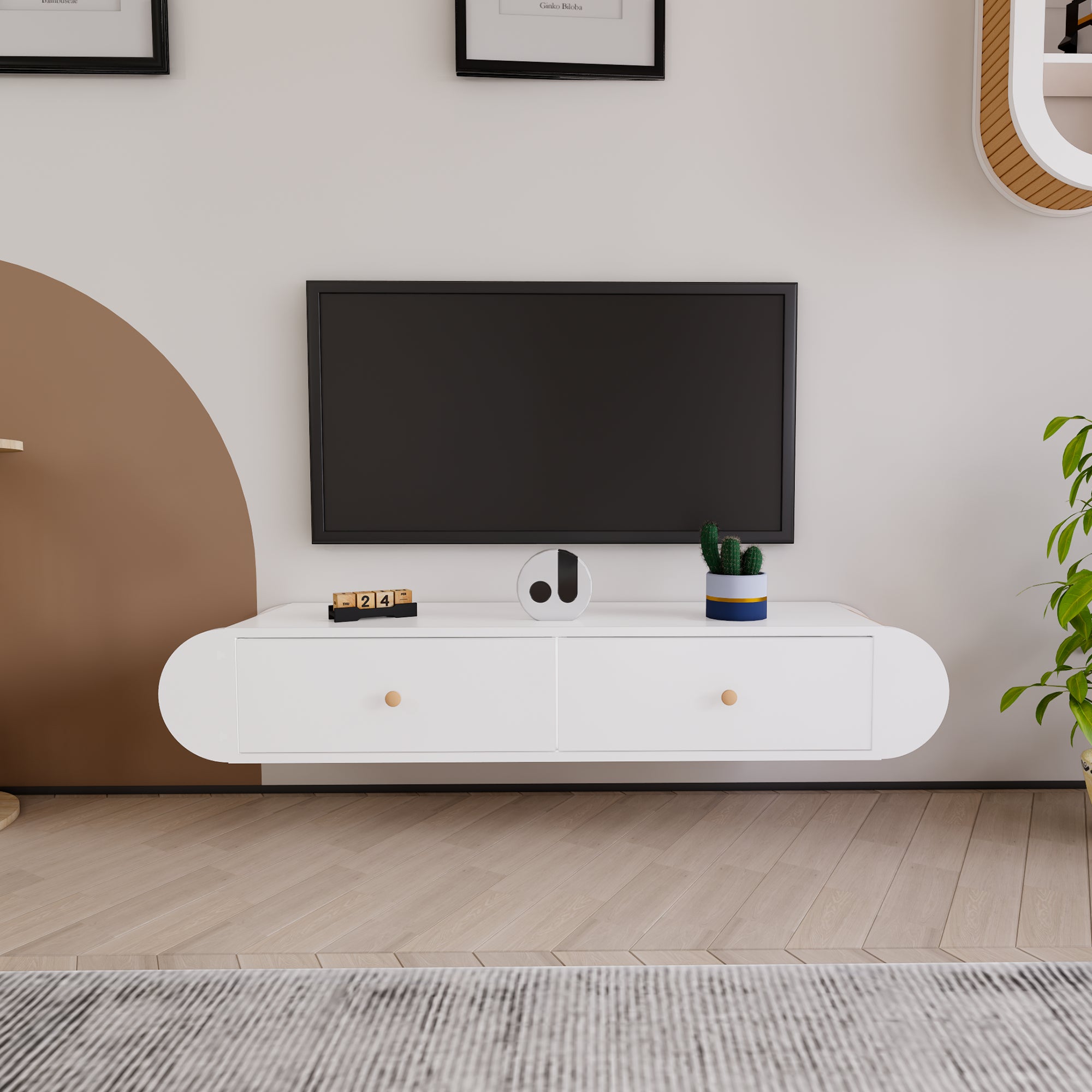 Italian Modern Boho TV Stand | 146x44cm Premium MDF & Beech Wood Media Console
