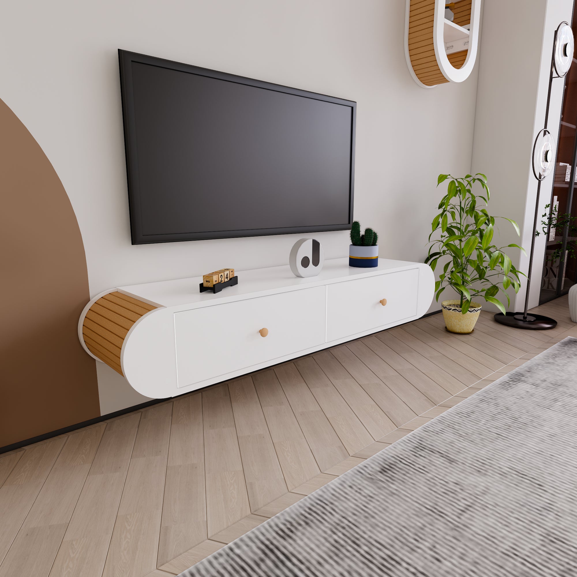 Italian Modern Boho TV Stand | 146x44cm Premium MDF & Beech Wood Media Console