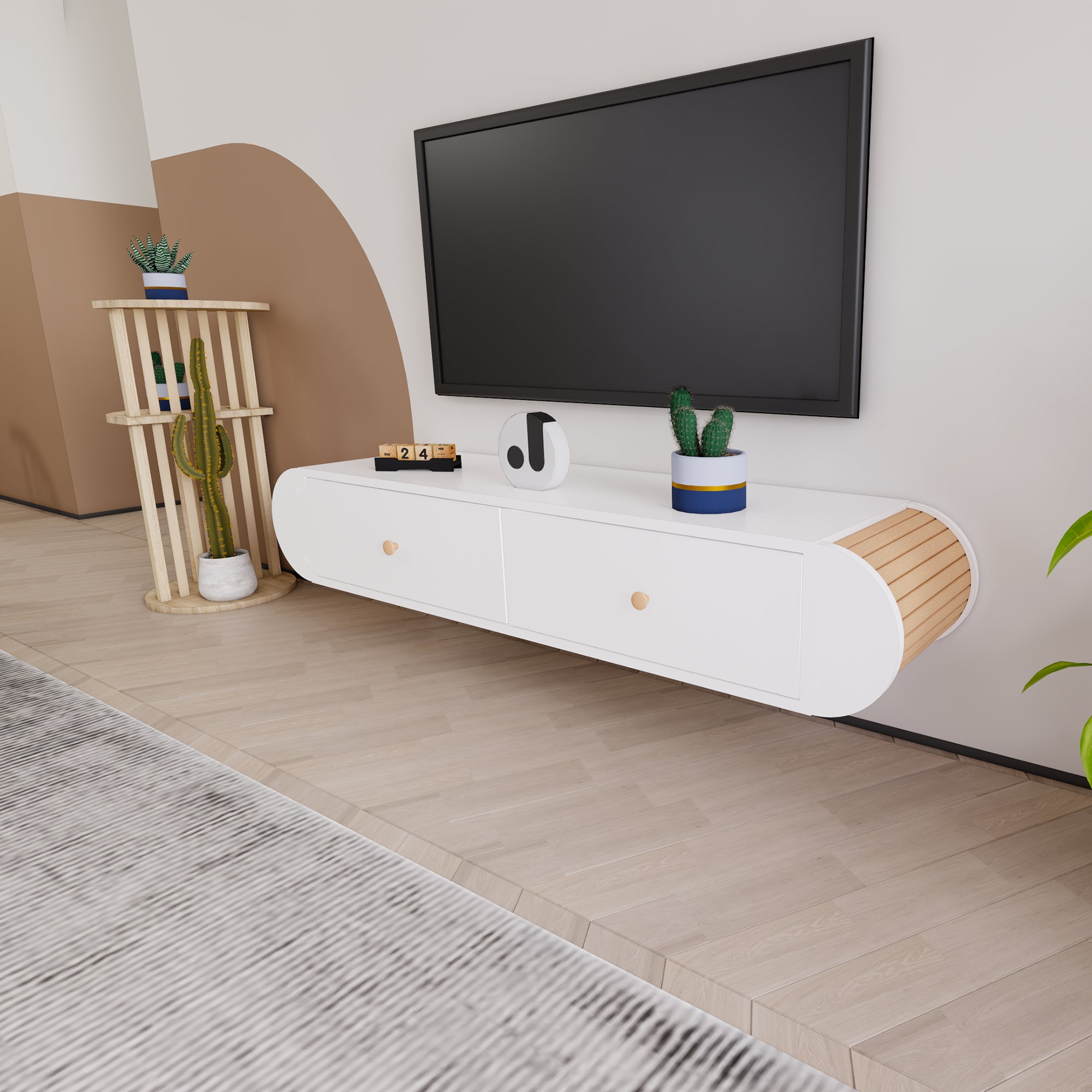 Italian Modern Boho TV Stand | 146x44cm Premium MDF & Beech Wood Media Console
