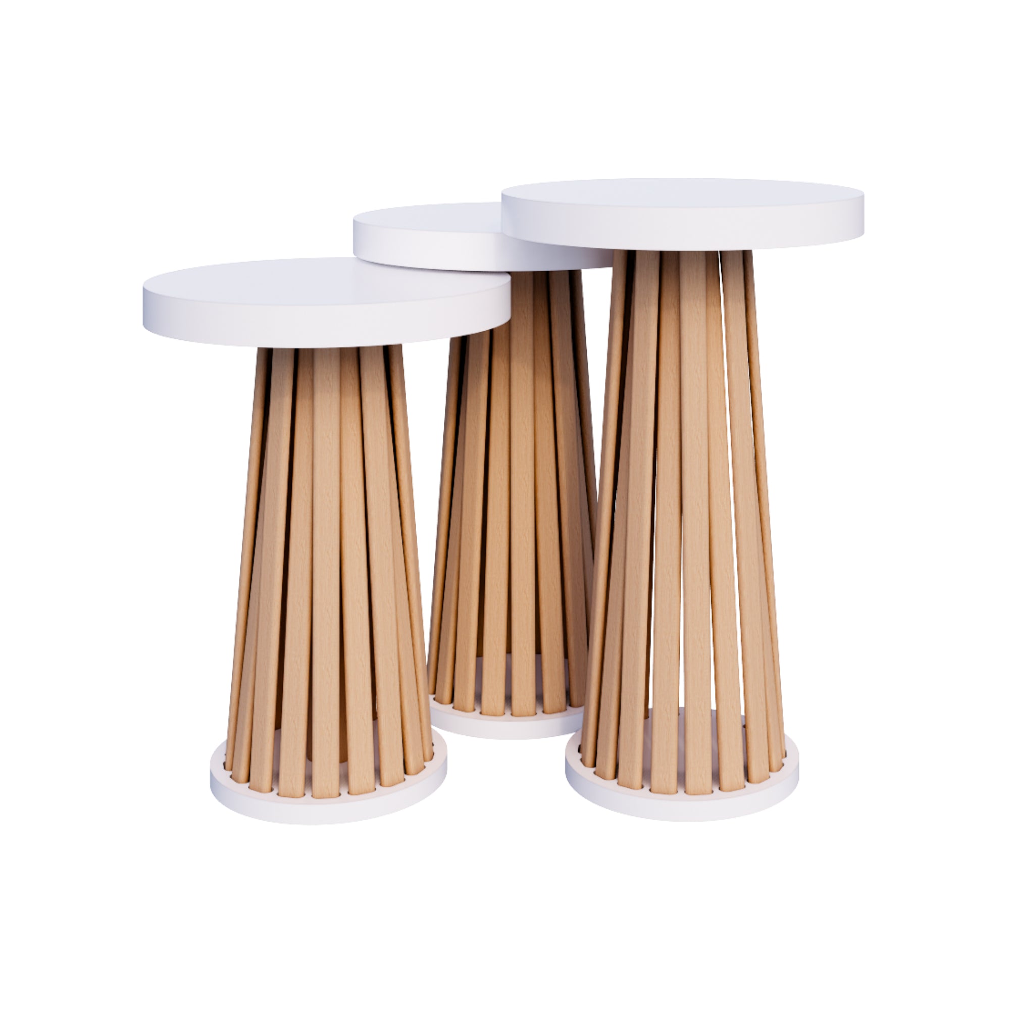 Mantar 3-stück Satztisch-Set | Beistelltisch | Moderne Buchenlatte, 36 mm MDF-Platte | Ineinander greifende runde Beistelltische
