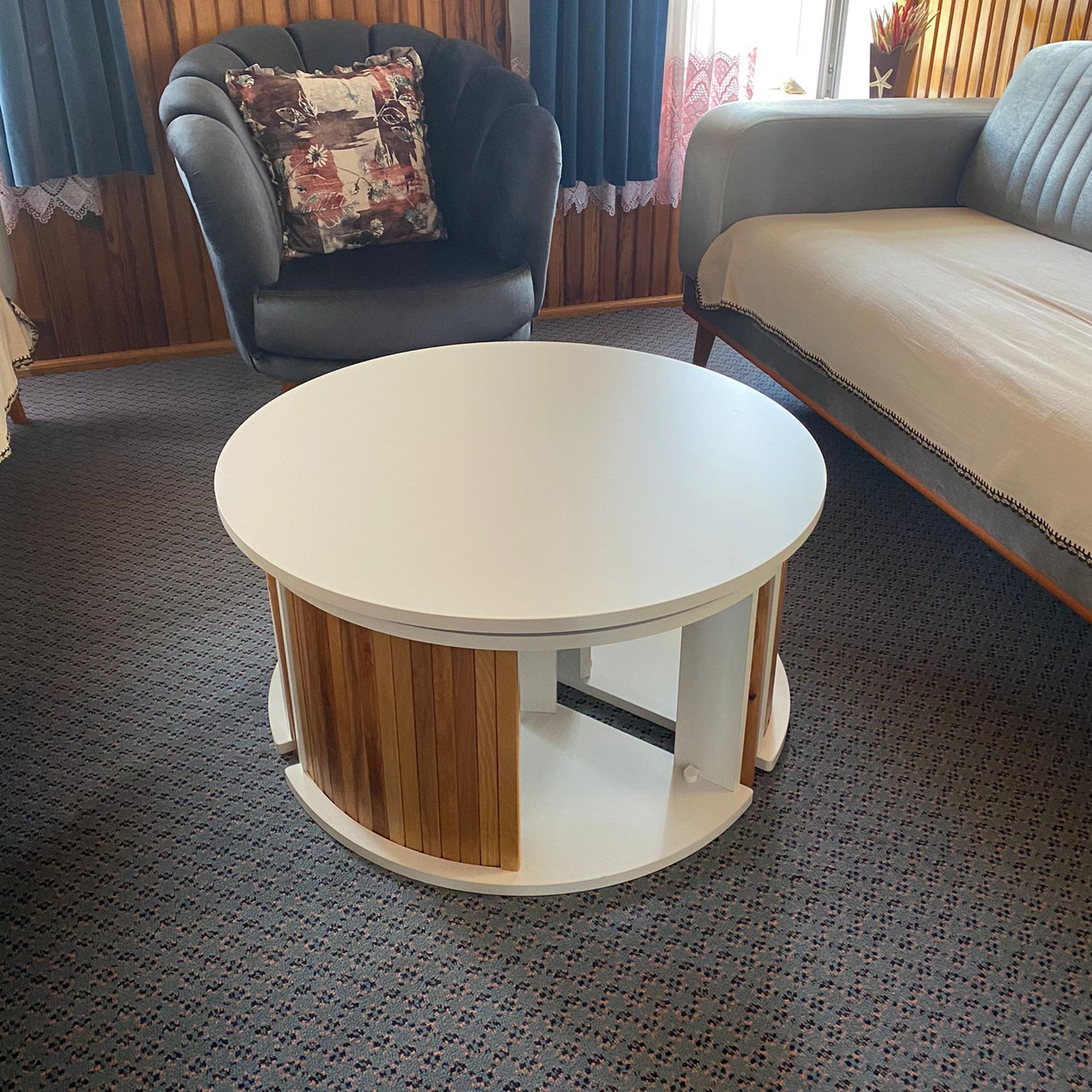Scandinavian E Series 4-in-1 Coffee Table Set | Middle Table | Rotating Mechanism, 3 Nesting Tables, MDF & Beech Wood
