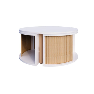 Scandinavian E Series 4-in-1 Coffee Table Set | Middle Table | Rotating Mechanism, 3 Nesting Tables, MDF & Beech Wood