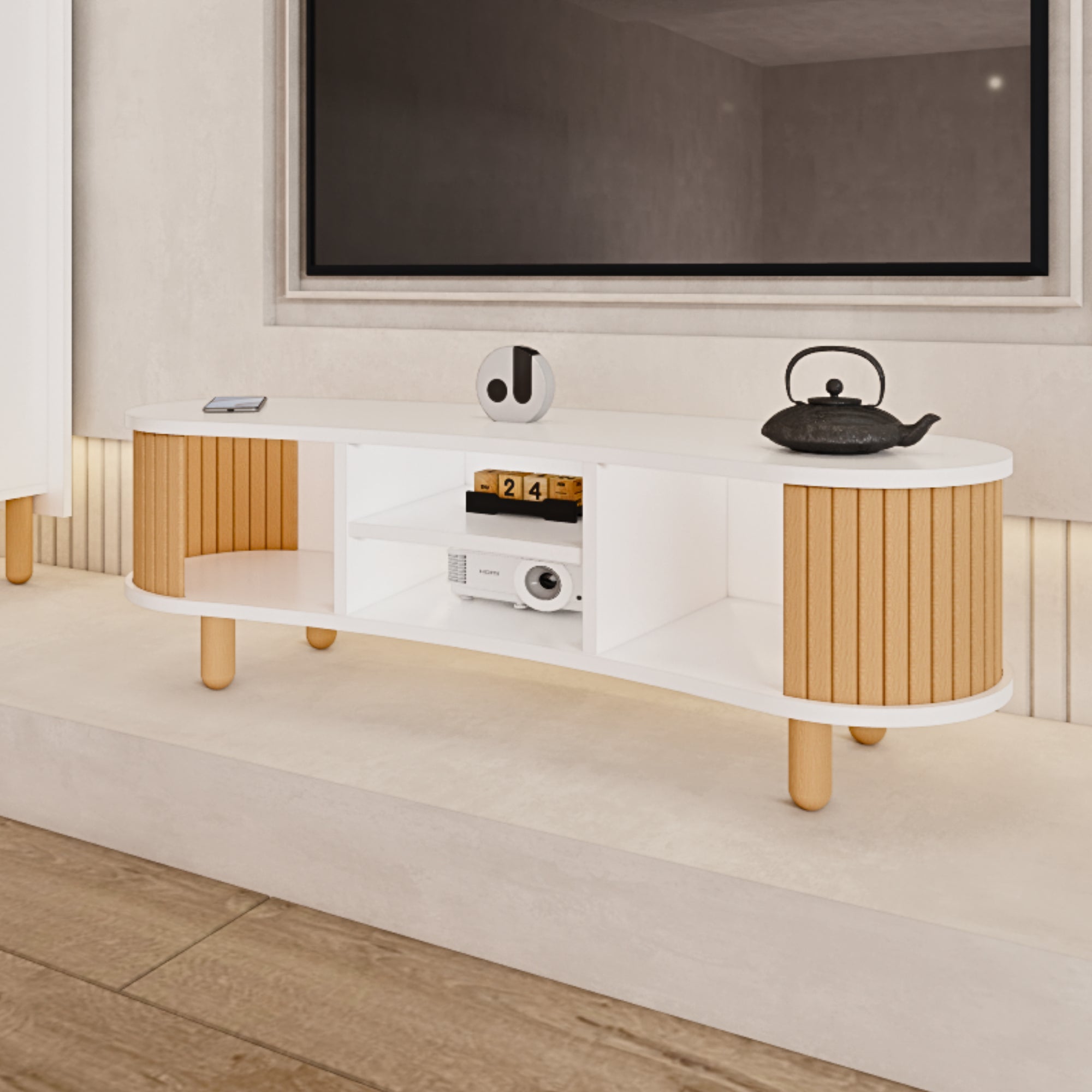 Tokyo Modern Boho TV Stand | 120x44cm Premium MDF & Beech Wood Media Console