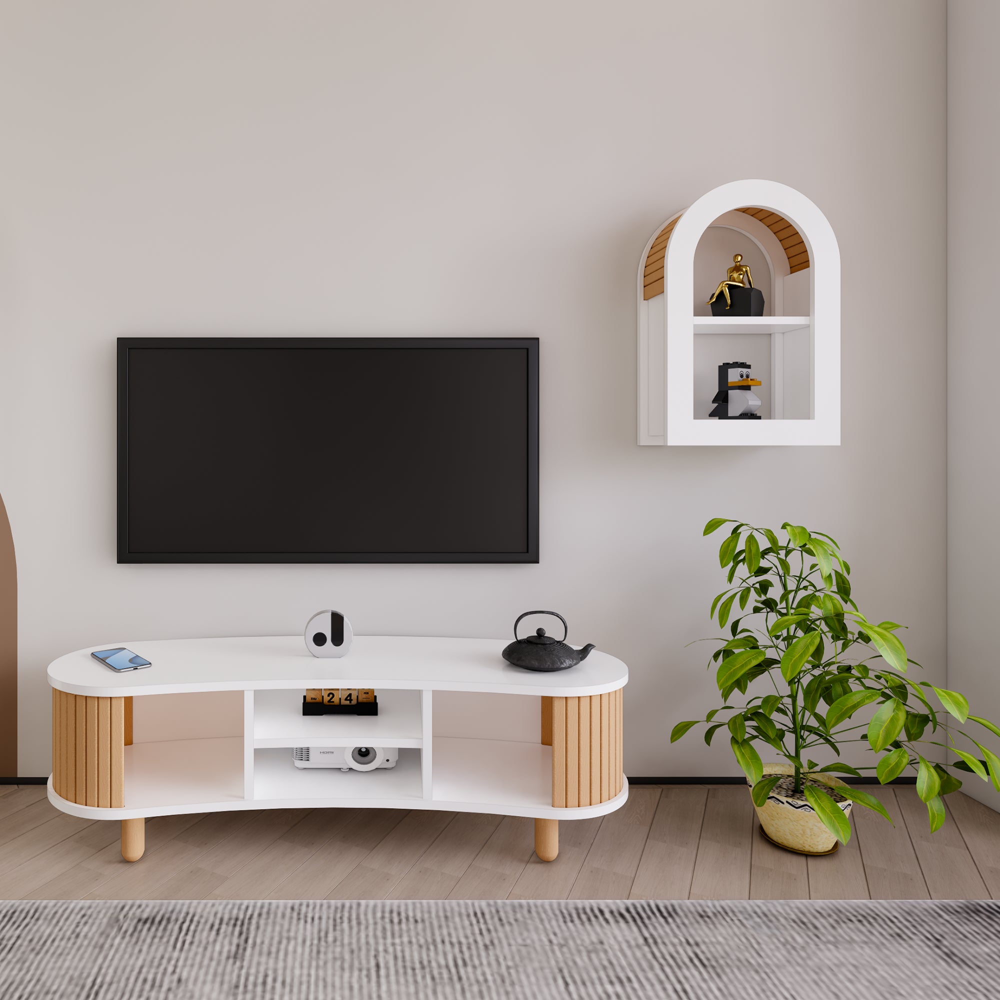 Tokyo Modern Boho TV Stand | 120x44cm Premium MDF & Beech Wood Media Console