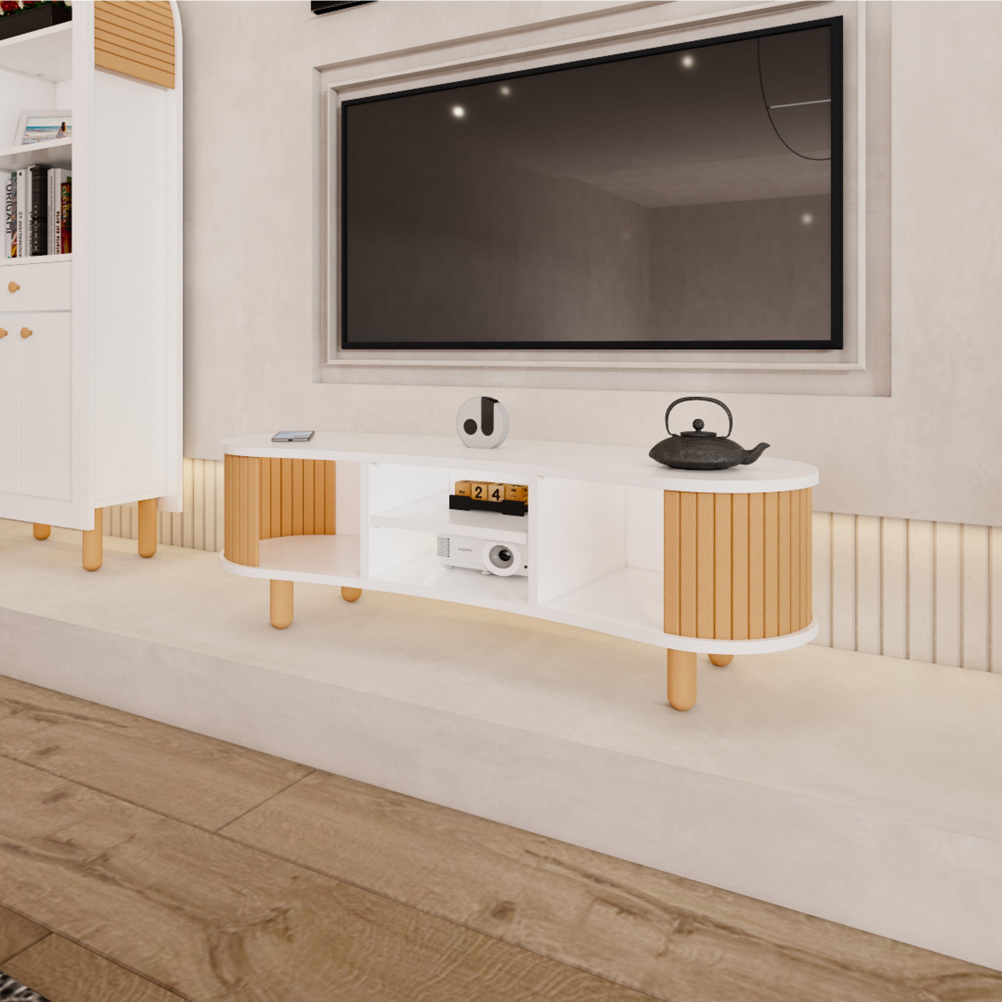 Tokyo Modern Boho TV Stand | 120x44cm Premium MDF & Beech Wood Media Console