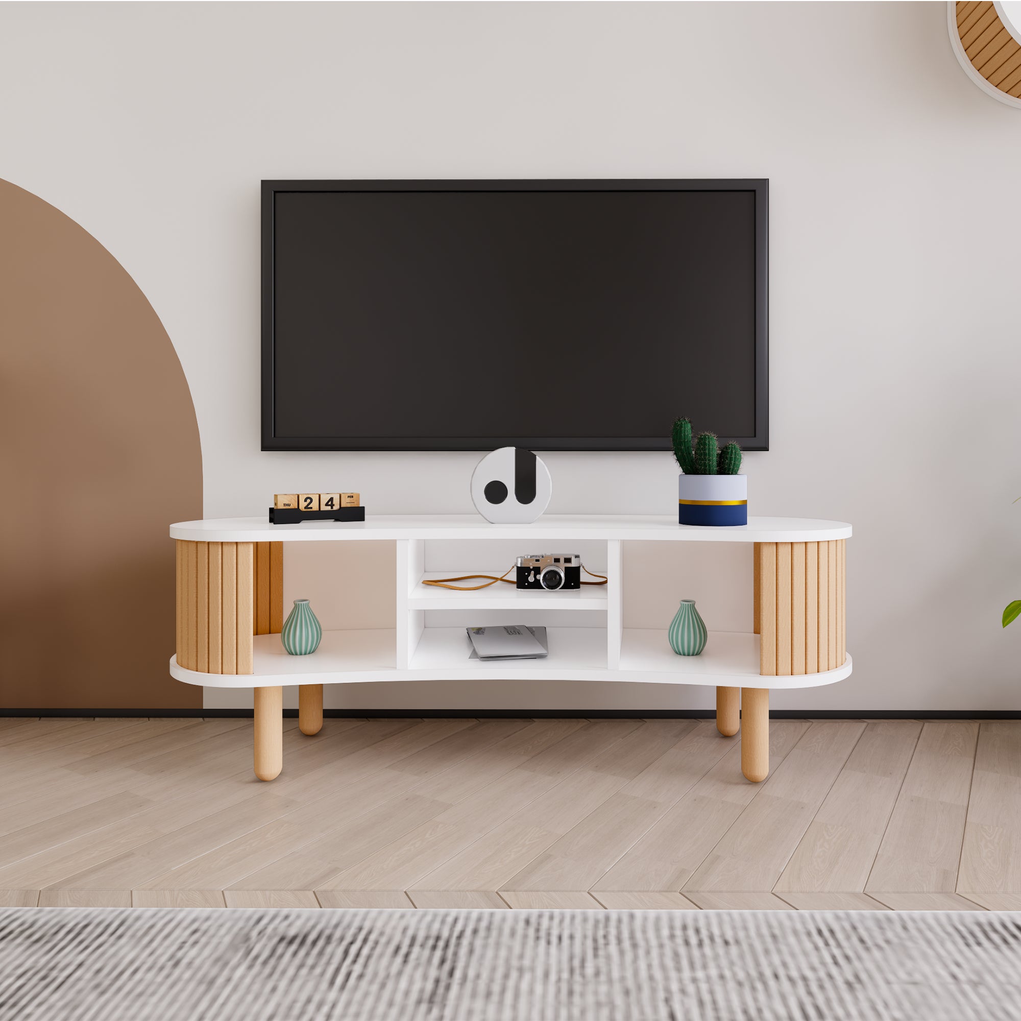 Tokyo Modern Boho TV Stand | 120x44cm Premium MDF & Beech Wood Media Console