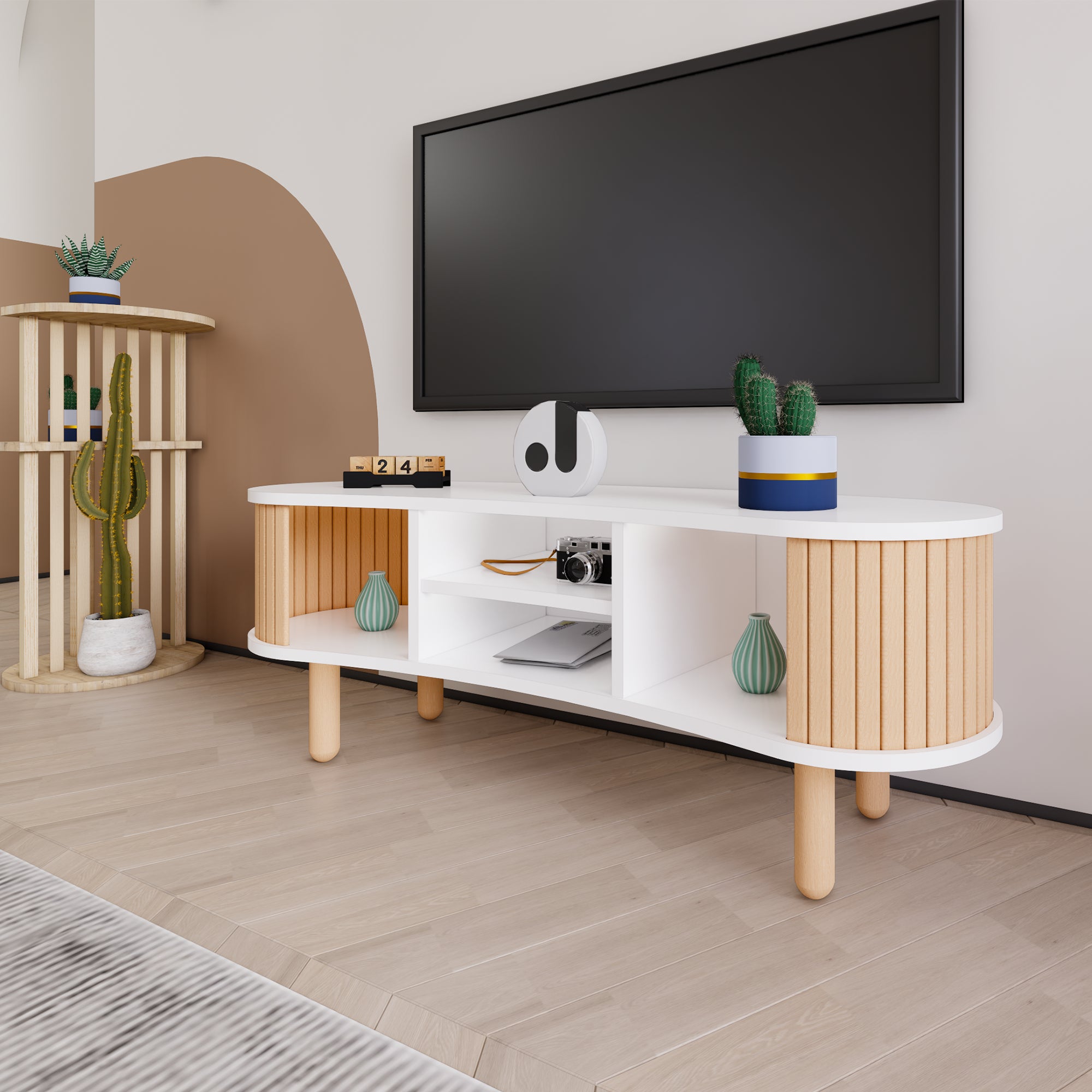 Tokyo Modern Boho TV Stand | 120x44cm Premium MDF & Beech Wood Media Console