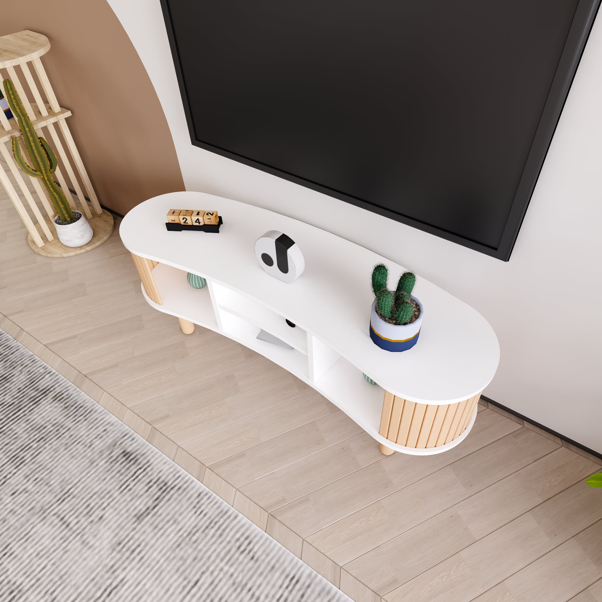 Tokyo Modern Boho TV Stand | 120x44cm Premium MDF & Beech Wood Media Console