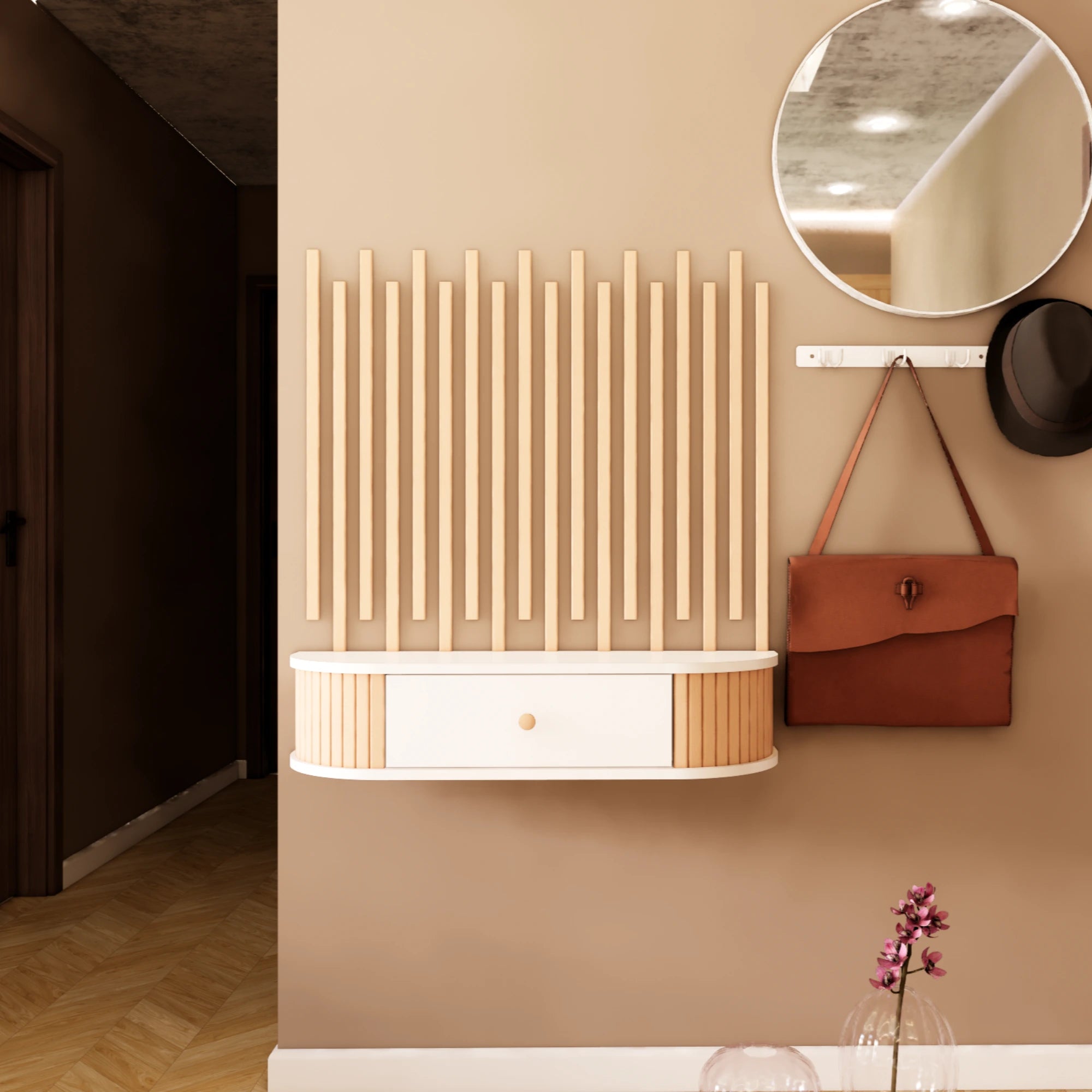 Console Table – Boho Style, Eco %100 MDF, Elegant Entryway Console with Wooden Slats