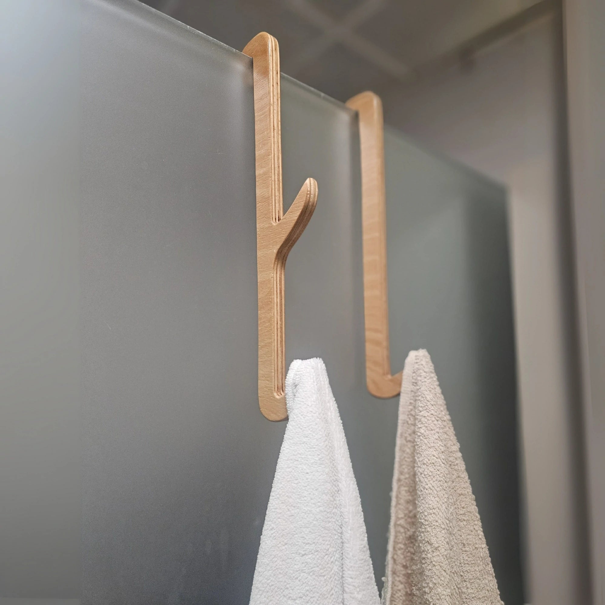 Solid Beech Wood Over the Door Towel Hook | Minimalist Wooden Hanger for Bathroom & Closet | Single & Double Hook Options