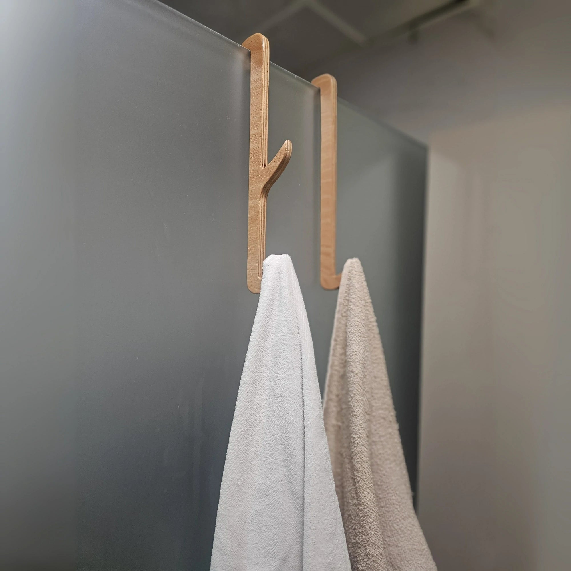 Solid Beech Wood Over the Door Towel Hook | Minimalist Wooden Hanger for Bathroom & Closet | Single & Double Hook Options
