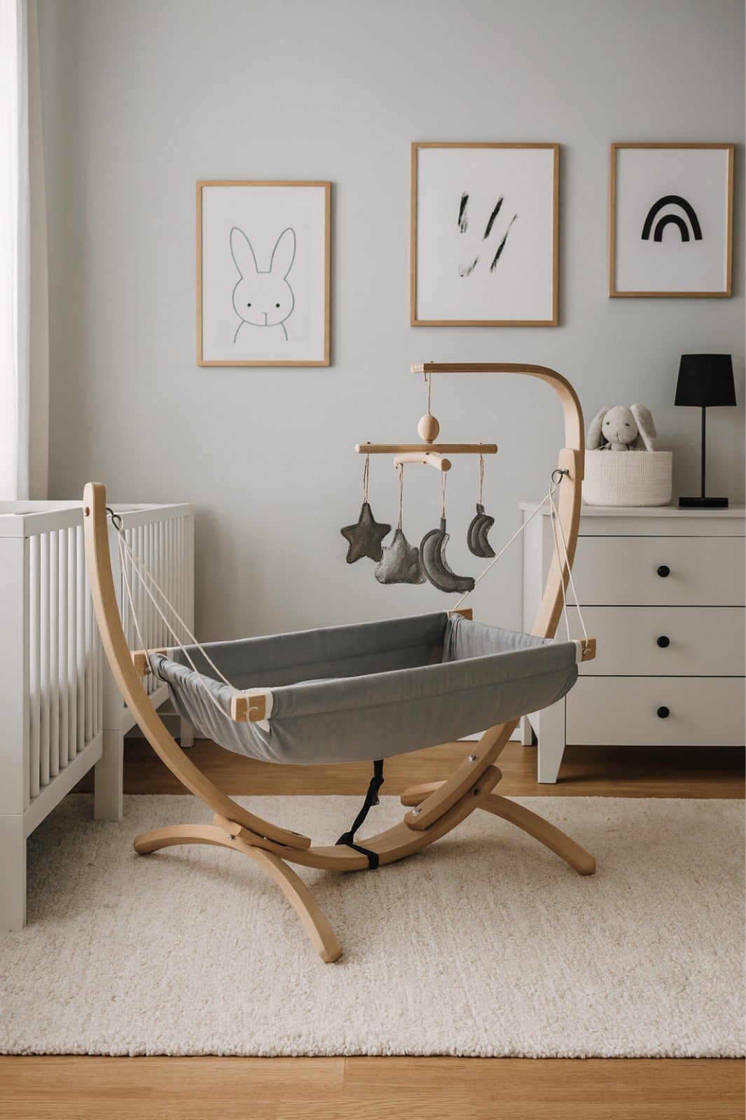 Grey Kids Hammock Bed with Wooden Stand – Toddler Hammock for Ages 3–5