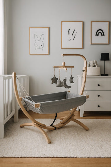 Grey Kids Hammock Bed with Wooden Stand – Toddler Hammock for Ages 3–5