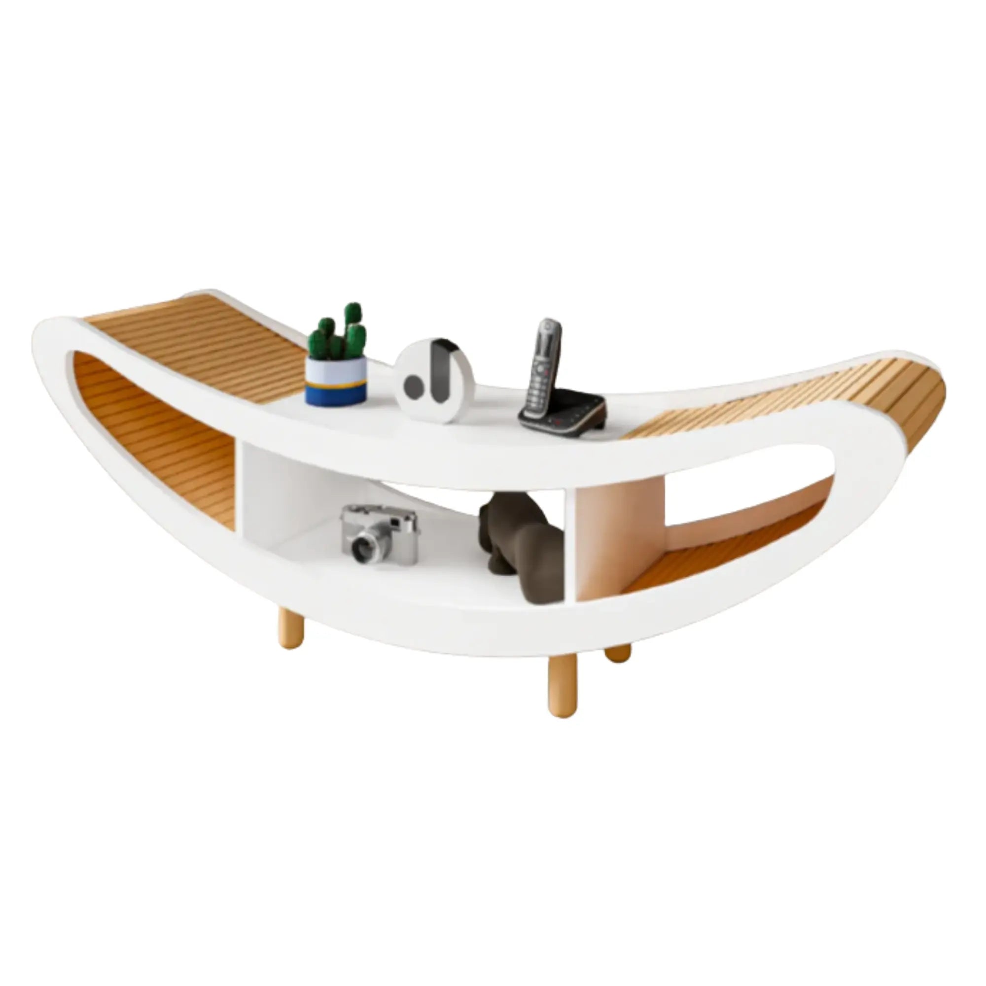 Scandinavian Modern TV Stand with Solid Beech Slats, MDF Body in White or Sapphire Oak – 160x40x56 cm, Stylish & Functional Media Console